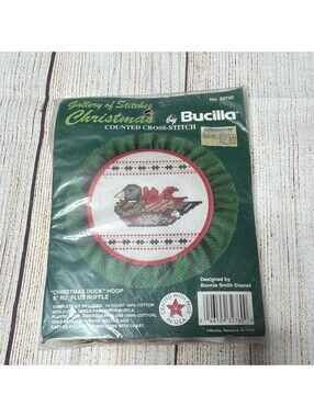 Bucilla Christmas Duck Counted Cross Stitch Hoop Kit w/ Frame, Hoop, Needle